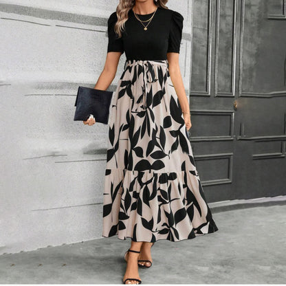 Women Casual Elegant Floral Print Round Neck Short-Sleeve Dress