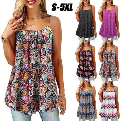 Women Summer Bohemian Floral Printed Sleeveless Casual Plus Size Loose Dress