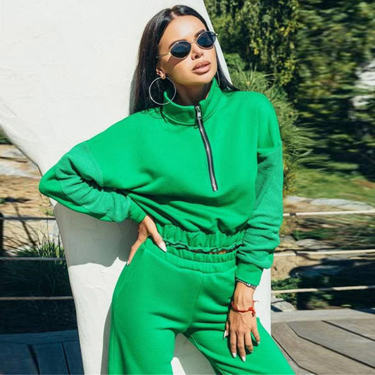 Conjunto deportivo de dos piezas para mujer, otoño e invierno, informal, con cremallera, sudadera y pantalones