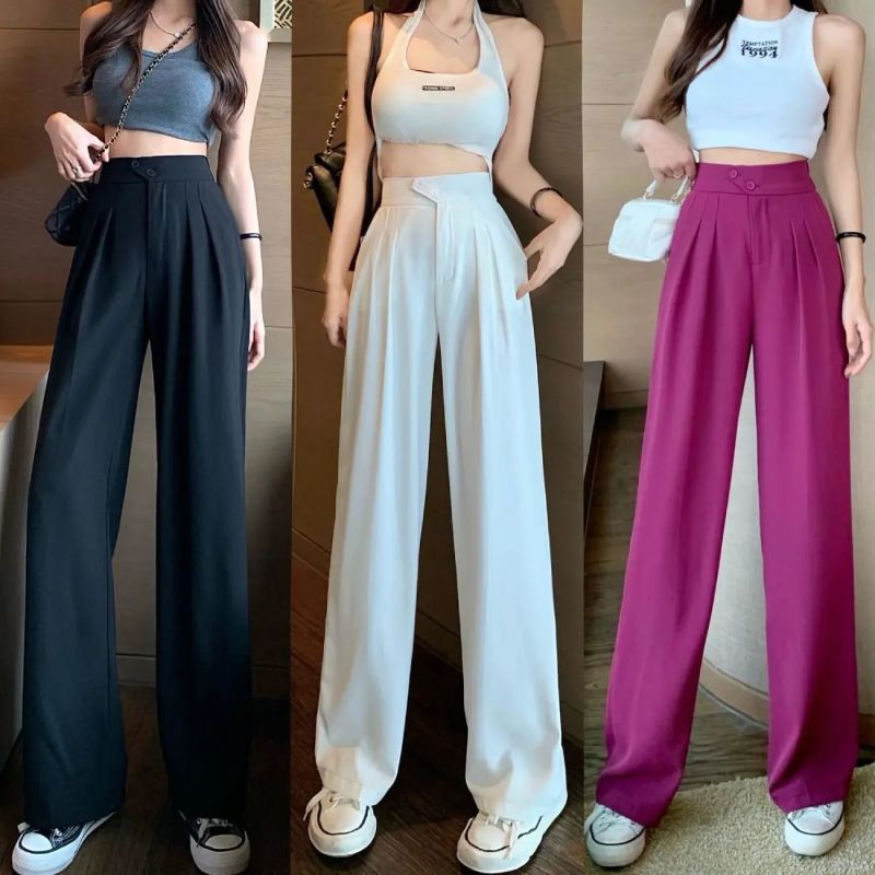 Pantalones casuales de cintura alta con pierna ancha y holgados para mujer