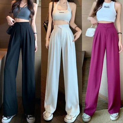 Pantalones casuales de cintura alta con pierna ancha y holgados para mujer