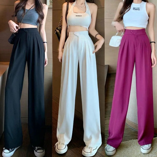 Pantalones casuales de cintura alta con pierna ancha y holgados para mujer