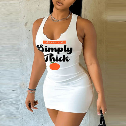 Women Fashion Casual Letter Printing Sleeveless Dress