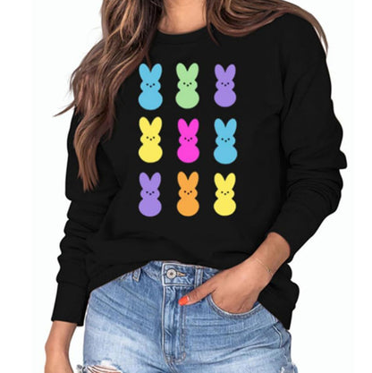 Camiseta informal de manga larga y cuello redondo con estampado de conejo de Pascua para mujer