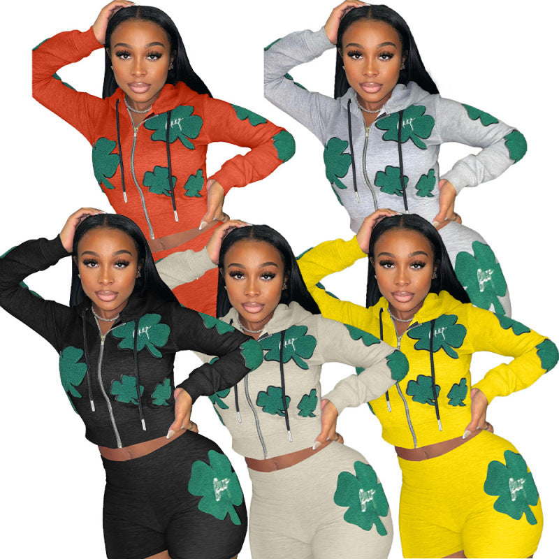 Women Print Pattern Casual Sports Two Piece Short Suit
