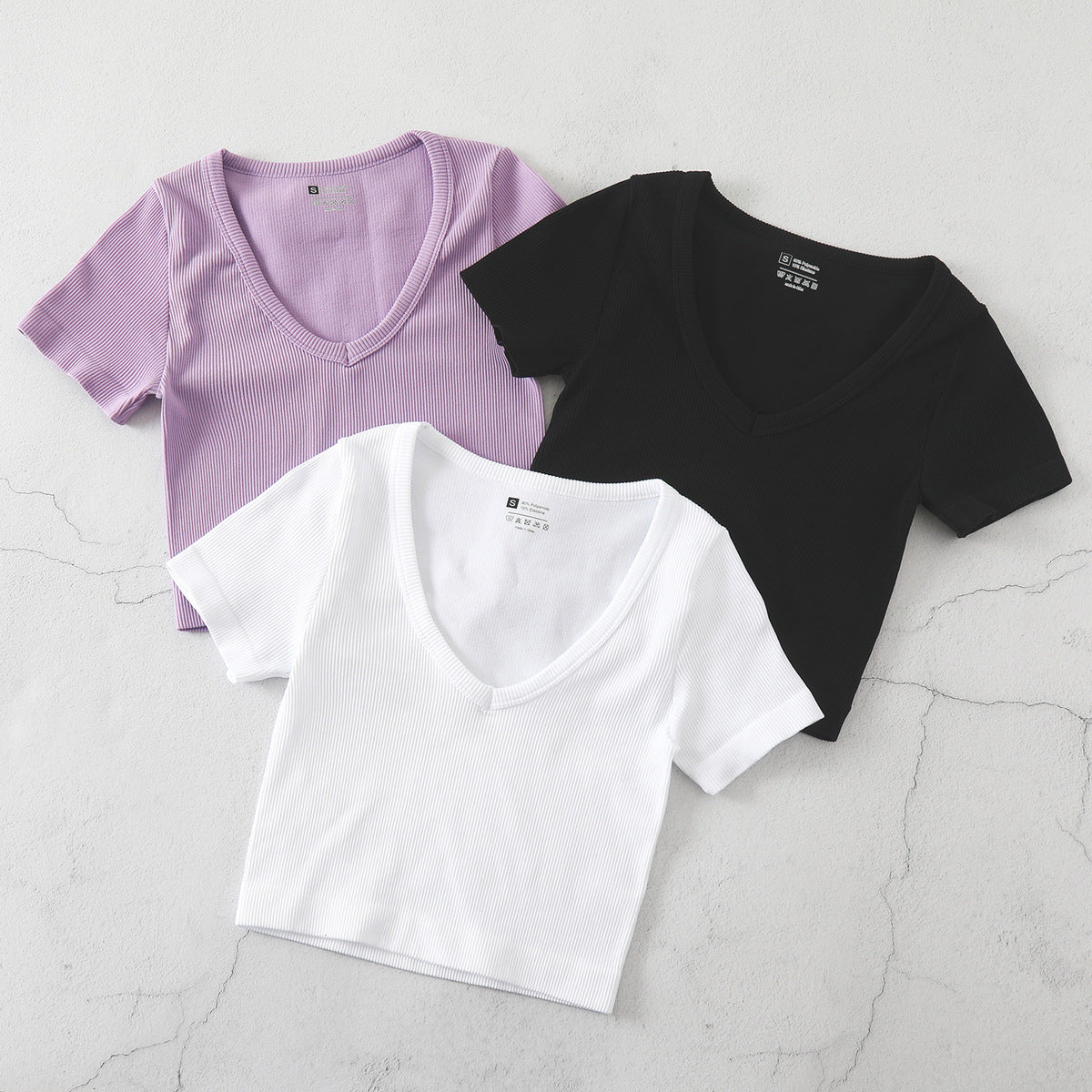 Women Fashion Casual Solid Color V-Neck Short-Sleeve Seamless Yoga Sports T-Shirt