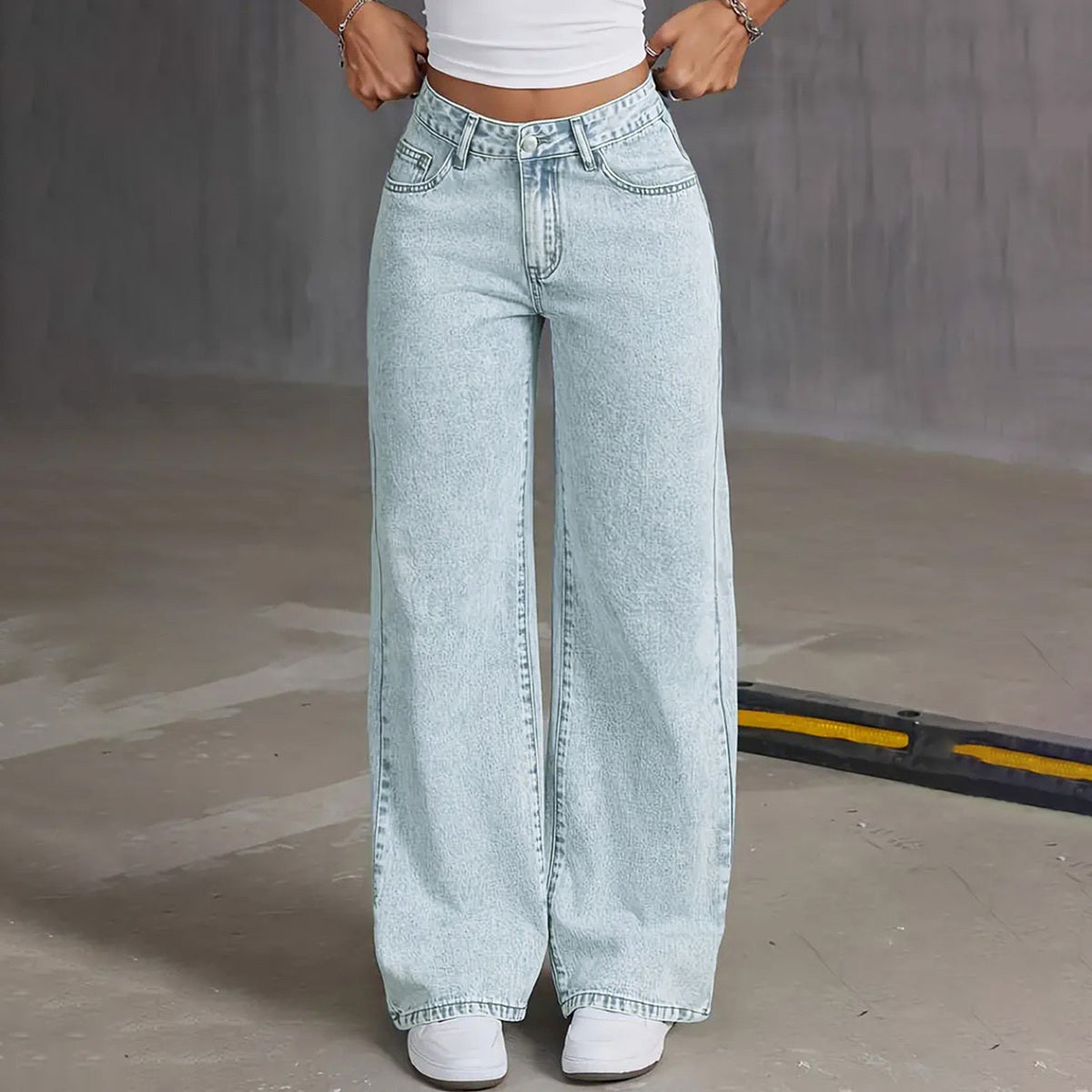 Vaqueros holgados de pierna ancha con bolsillos bordados y lazo para mujer