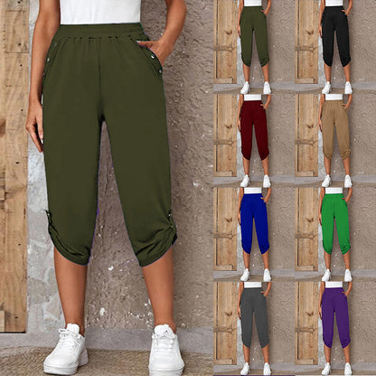 Pantalones elásticos recortados casuales de moda de verano para mujer