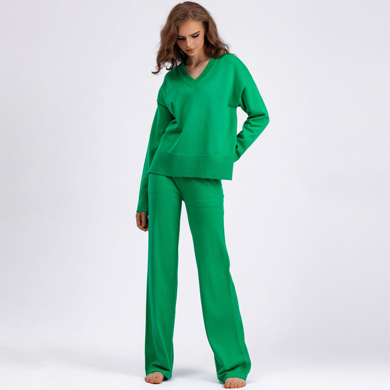 Autumn Winter Women Fashion Loose Casual Solid Color Sweater Pants Two-Piece Set