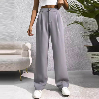 Pantalones rectos holgados con cintura alta y drapeados casuales a la moda para mujer