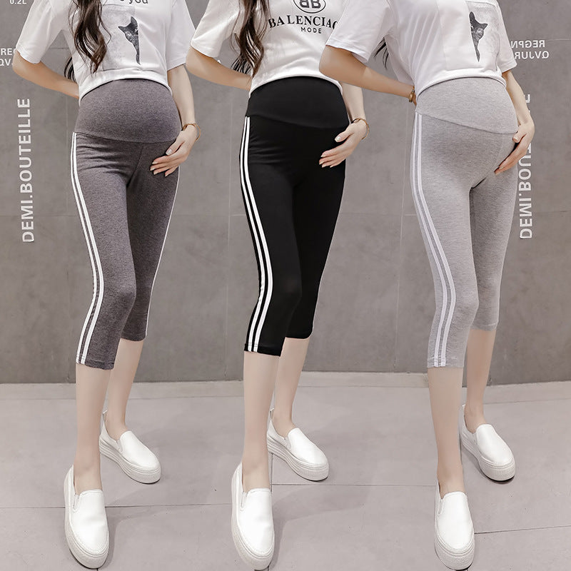 Summer Casual Side Stripe Belly-Supporting Leggings For Pregnant Women