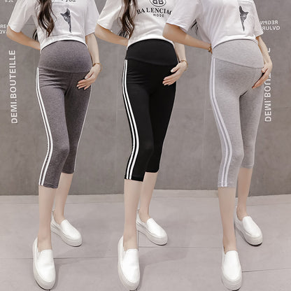 Summer Casual Side Stripe Belly-Supporting Leggings For Pregnant Women