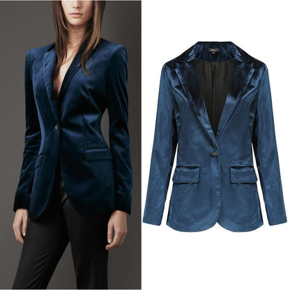Blazer informal de manga larga de terciopelo dorado para mujer