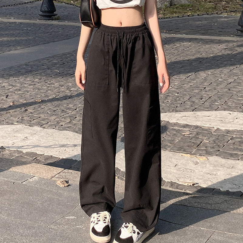Women Fashion Casual Loose Elastic High Waist Straight Leg Cargo Pants