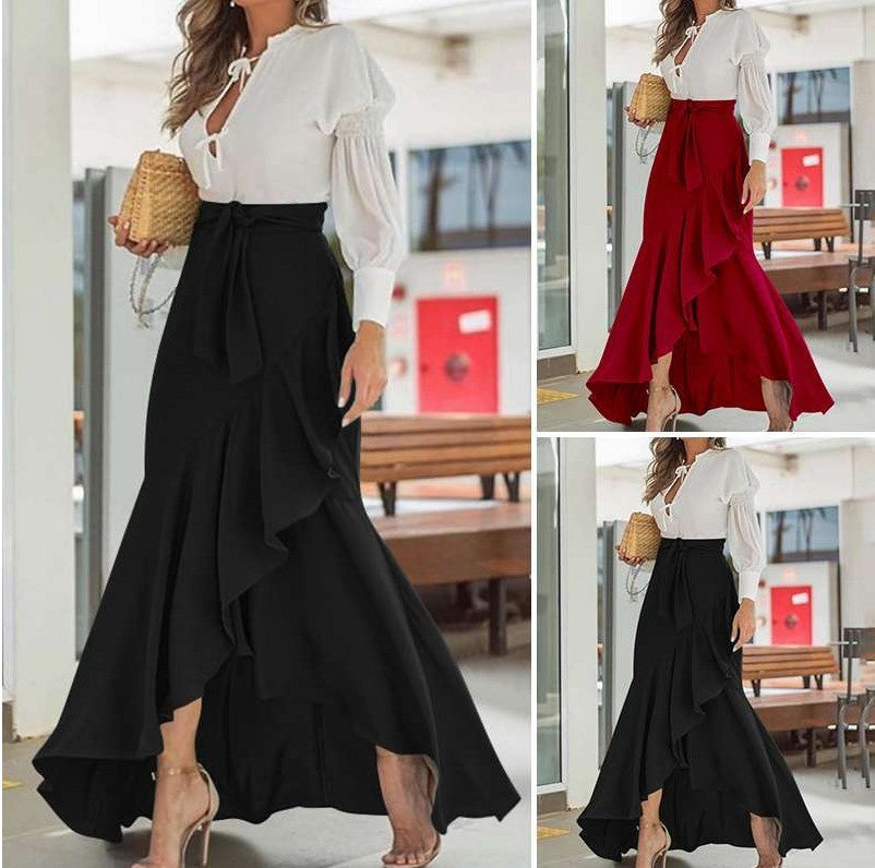 Plus Size Elegant Women Casual Solid Ruffled Fishtail Irregular Skirt
