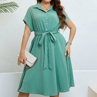 Vestido informal de talla grande con mangas murciélago y botonadura sencilla de color liso para mujer