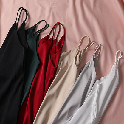 Women Casual Sleeveless Solid Color Satin Camisole