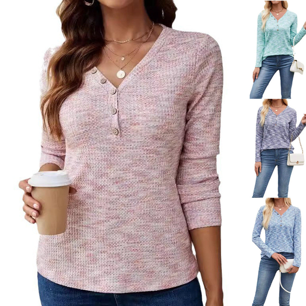 Women Casual Loose V-Neck Long Sleeve Top