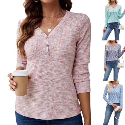 Women Casual Loose V-Neck Long Sleeve Top