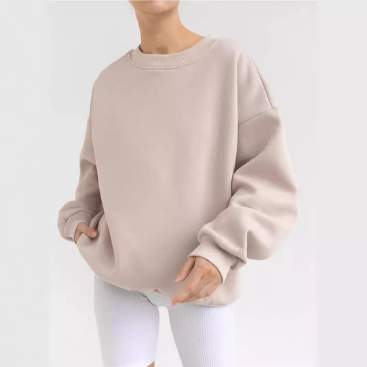 Sudadera informal holgada de manga larga con cuello redondo y color liso para mujer de otoño e invierno