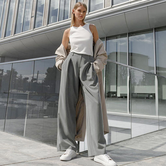 Pantalones casuales sueltos de cintura alta para mujer
