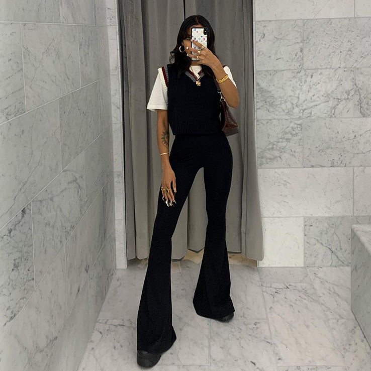 Women Fashion Casual Solid Color High Waist Slim Fit Pants