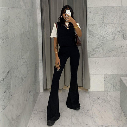 Women Fashion Casual Solid Color High Waist Slim Fit Pants