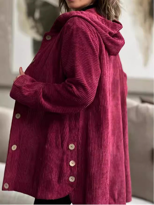 Chaqueta informal de pana holgada con capucha para mujer, otoño e invierno