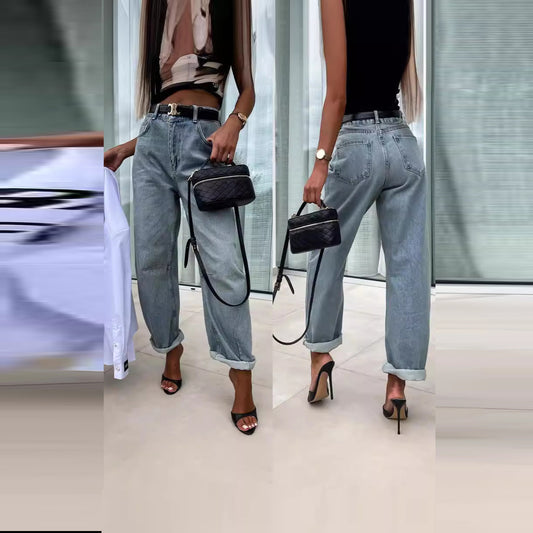 Vaqueros holgados casuales de moda para mujer