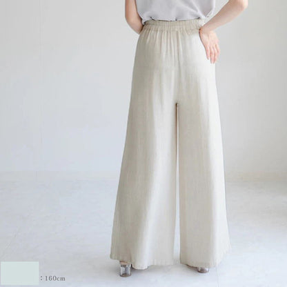 Women Casual Loose Solid Color Mid-Waist Linen Cotton Blend Wide Leg Pants