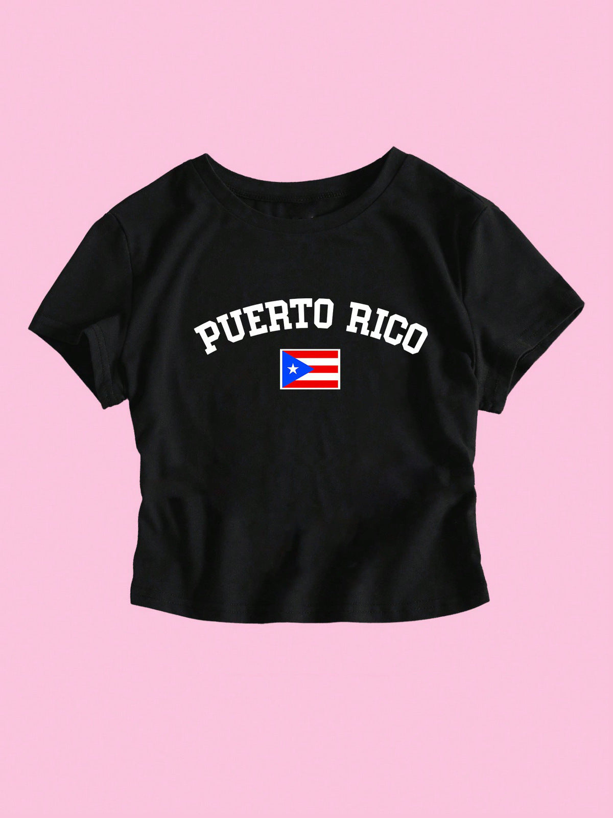 Camiseta corta informal de verano, ajustada, de manga corta y con estampado de letras campestres