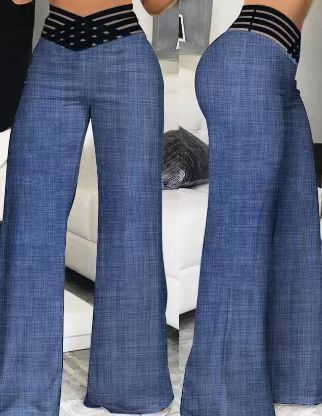 Summer Women Hollow High Waist Casual Straight Loose Office Solid Wide Leg Pants
