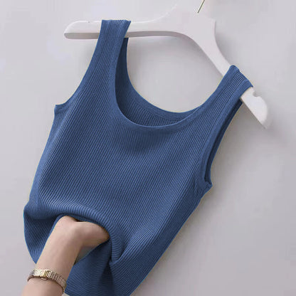 Women Fashion Casual Solid Color Stripe Sleeveless Tank Top