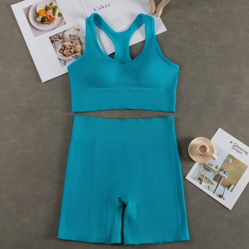 Women Fashion Casual With Chest Pad Shockproof Beautiful Back Sports Vest Shorts Set