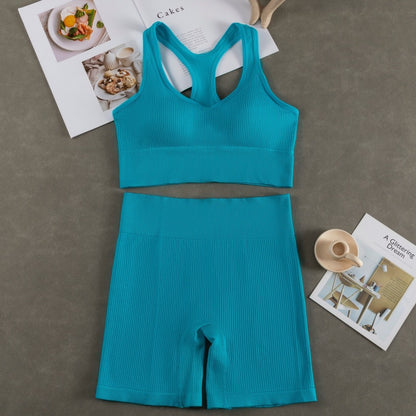 Women Fashion Casual With Chest Pad Shockproof Beautiful Back Sports Vest Shorts Set