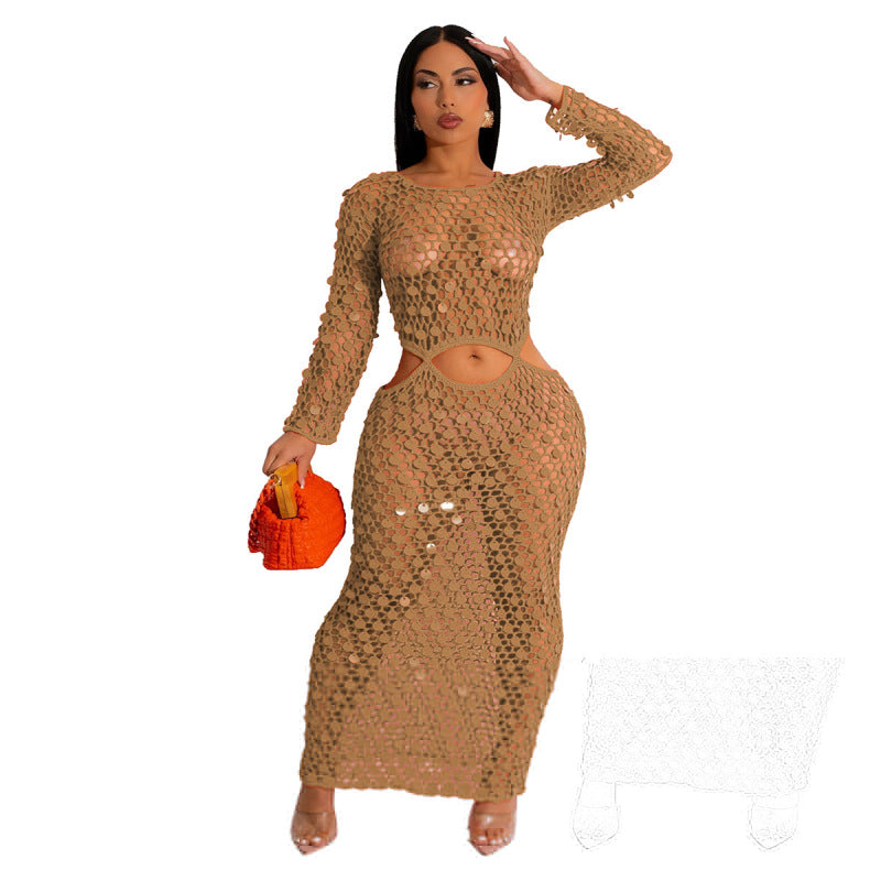 Vestido informal de punto con lentejuelas y manga larga para mujer