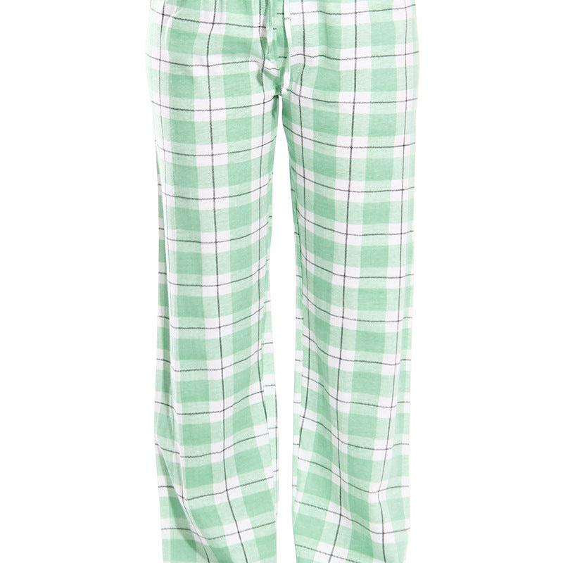 Women Classic Plaid Pattern Casual High Waist Drawstring Pants