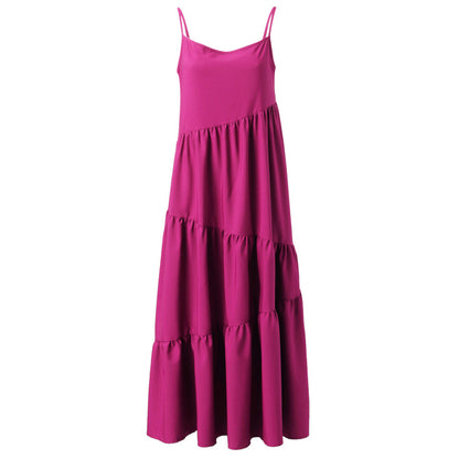Women Casual Sleeveless Summer Loose Ruffled Solid Color Dress