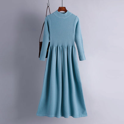 Vestido de punto de manga larga para mujer, informal, de otoño e invierno, en color liso