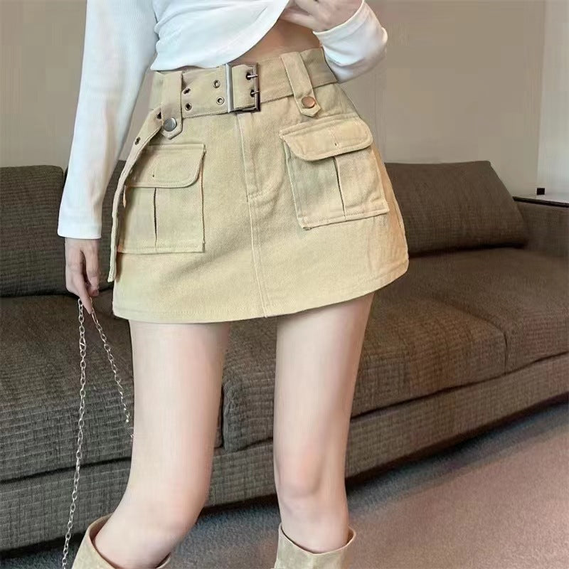 Women'S Fashion Casual Solid Color High Waist Denim Culottes