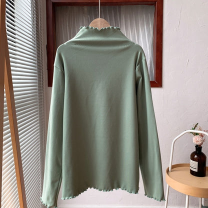 Camiseta básica informal de manga larga con cuello alto para mujer pequeña