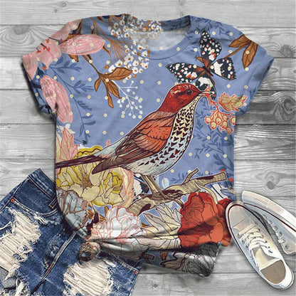 Camiseta informal holgada de talla grande para mujer, de manga corta, cuello redondo, con estampado 3D de dibujos animados