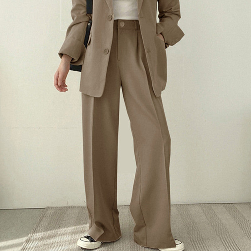 Women Solid Color Temperament Long Sleeve One Breasted Blazer And Casual Pants