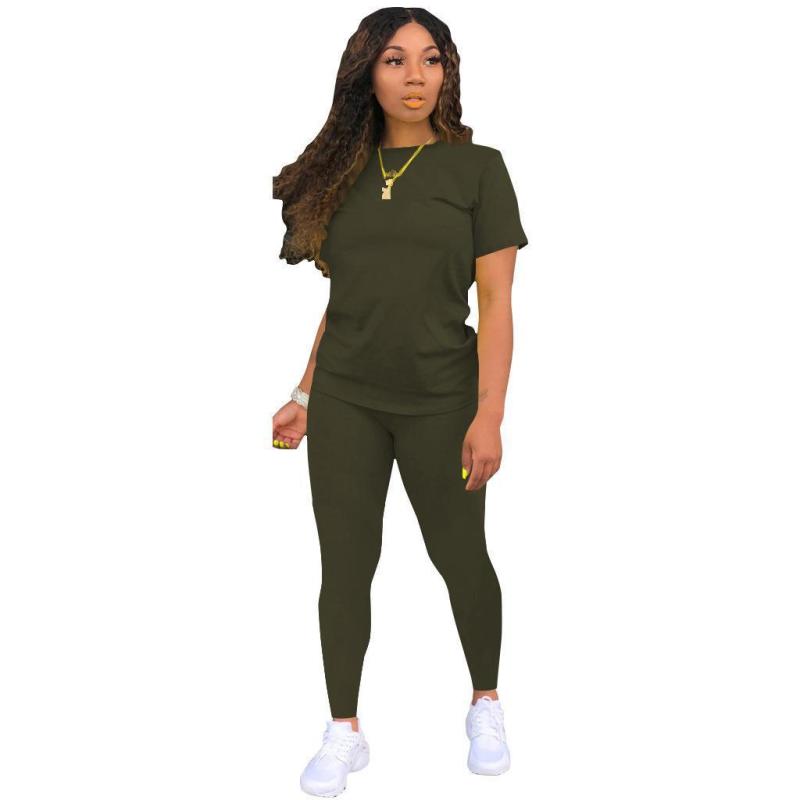 Conjunto de dos piezas de camiseta y pantalón de manga corta para mujer, informal, de color liso