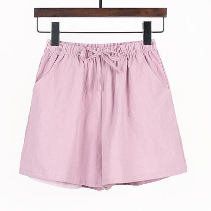 Women Linen Cotton Linen Sports Casual Wide Leg Shorts