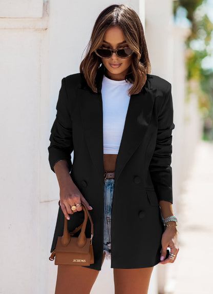 Women'S Long Sleeve Double Breasted Suit Collar Casual Blazer
