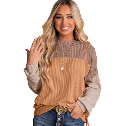 Sudadera informal de manga larga y colores combinados para mujer