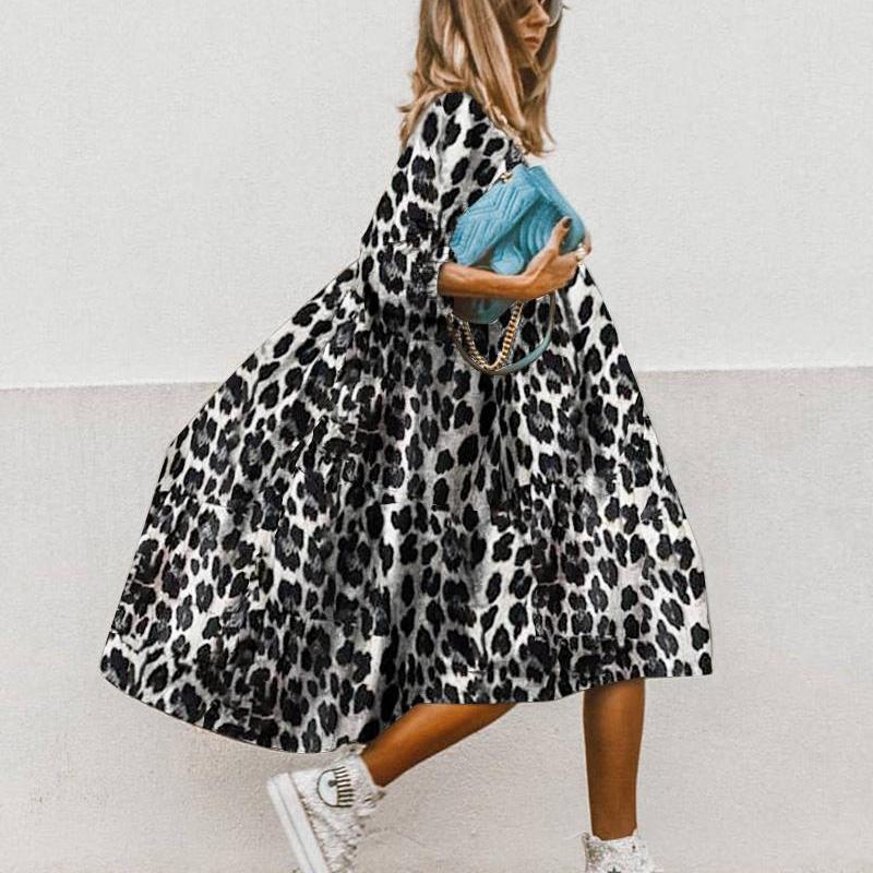 Summer Women Casual Edgy Short Sleeves Round Neck Floral Print Loose Dress