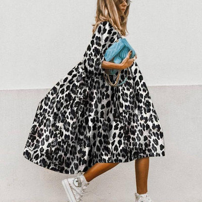 Summer Women Casual Edgy Short Sleeves Round Neck Floral Print Loose Dress