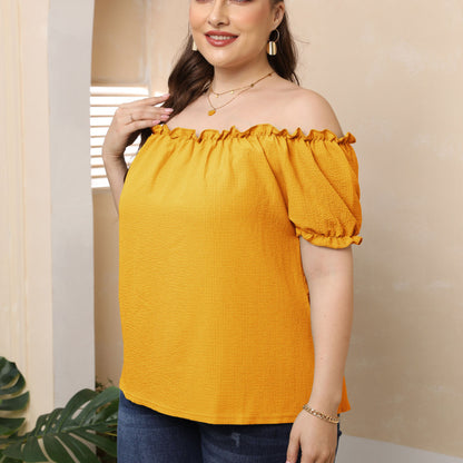 Women Fashion Casual Solid Color Off-The-Shoulder Short Sleeve Top